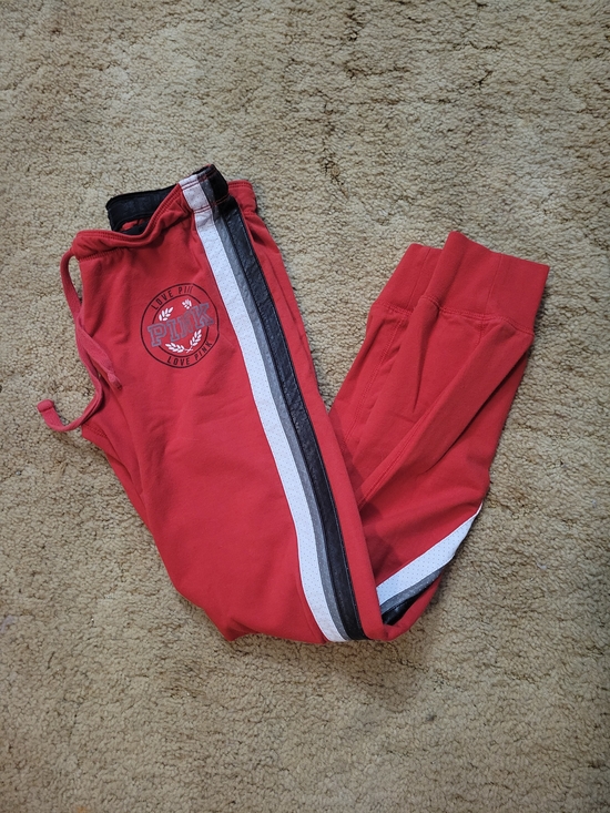 Victoria's Secret Pants - Victoria's Secret PINK Red Jogger Pants with Black & White Side Stripes